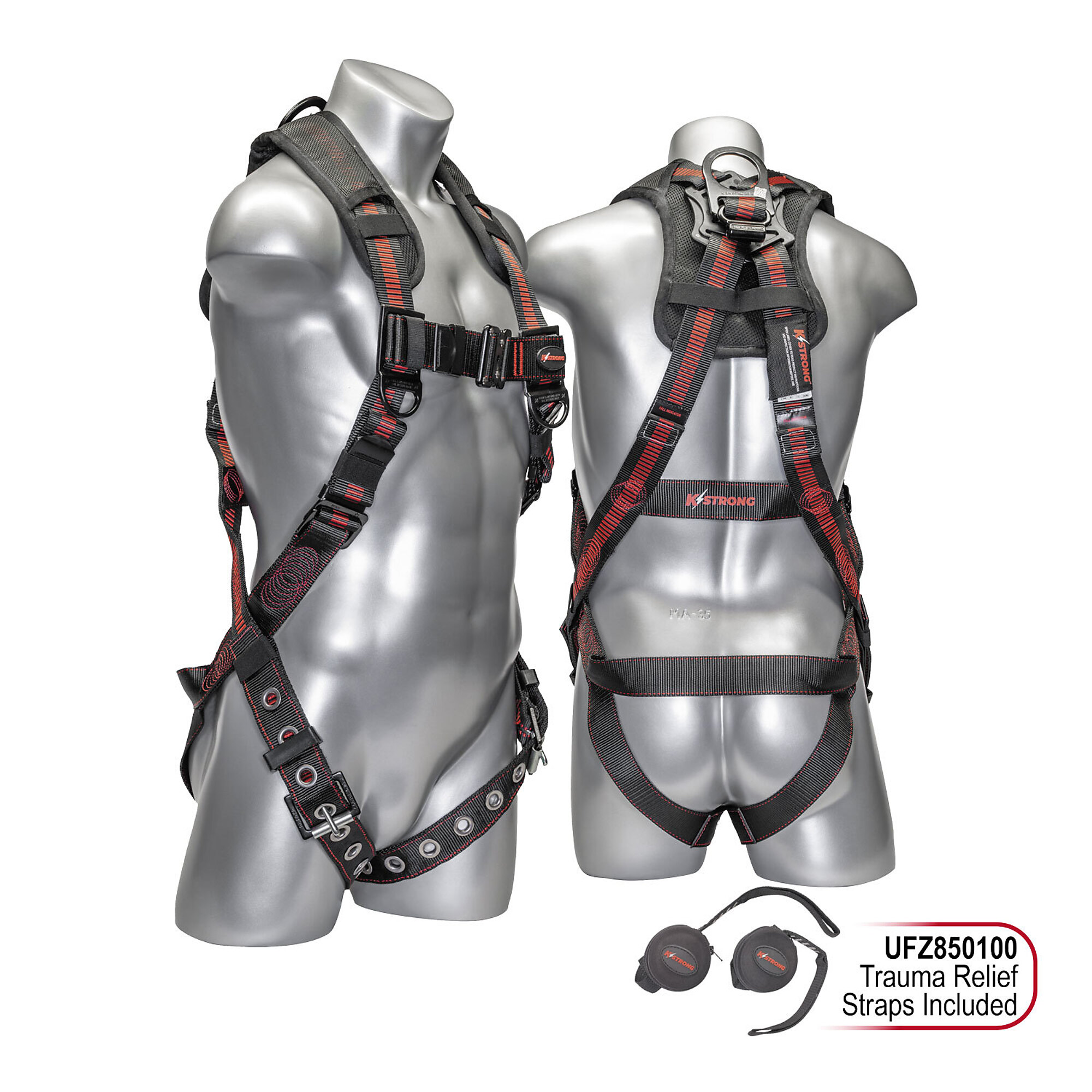 KStrong Kapture Elite+ 5-Point Full Body Harness — Dorsal D-Ring, Tongue Buckle Legs, Quick-Connect Chest, Back/Shoulder Pad, Black Fittings, XL-2XL, Model# UFH15201GQ-XL-2XL-